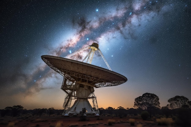 Radiotelescopio nocturno en la cima de una montaña remota IA generativa