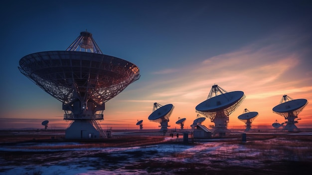 Radiotelescopios alineados en el cielo