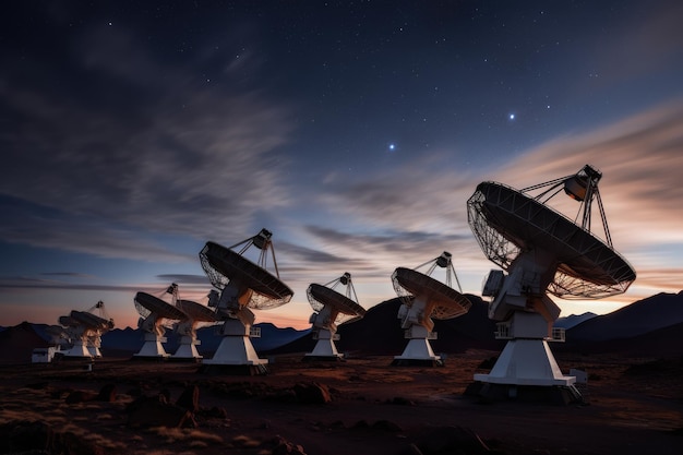 Radioteleskop-Array auf einem abgelegenen Berggipfel. Generative KI