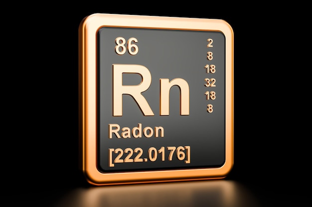 Radón Rn elemento químico signo representación 3D