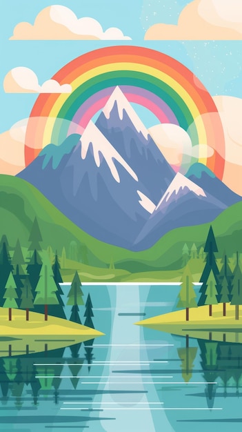 radu con el lago y las montañas ilustración plana