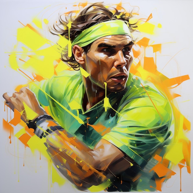 Rafael Nadal vert jaune palmiers futuriste