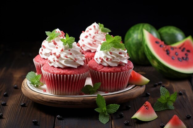 Foto rafibd cupcakes de melancia com sorvete batido com cobertura de melancia imagem gráfica