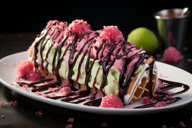 Rafibd2024 Wassermelon-Eis-Kegel mit Schokolade Drizzle Wassermelon Bildfotografie