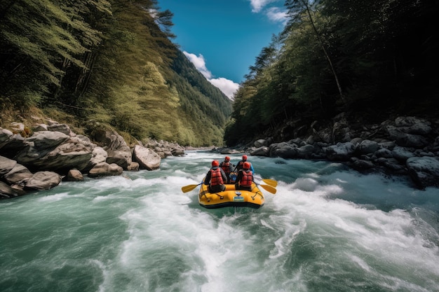 Rafting auf einem schnellen, mächtigen Bergfluss Generative KI