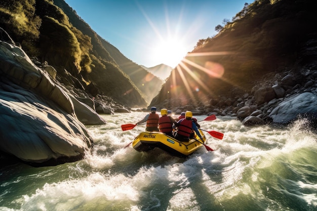 Rafting en un rápido y poderoso río de montaña IA generativa