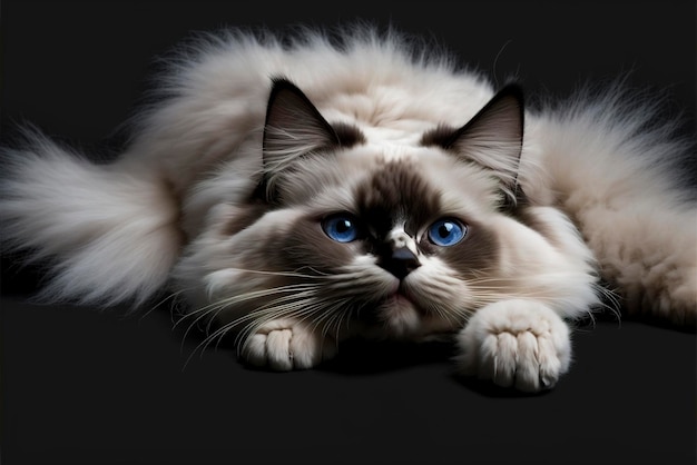 Ragdoll-Katze mit blauen Augen weiße Katze Haustier Redgall-Katze generative ai