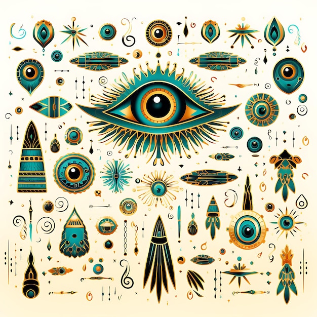 Rahmen ägyptisch inspirierte Scribbles-Bordüre mit Skarabäus-Käfer-Auge von Creative Scribbles Decorative