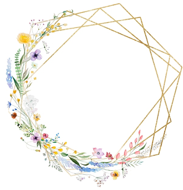 Rahmen aus aquarellfarbenen Wildblumen und Blättern Hochzeits- und Grußillustration