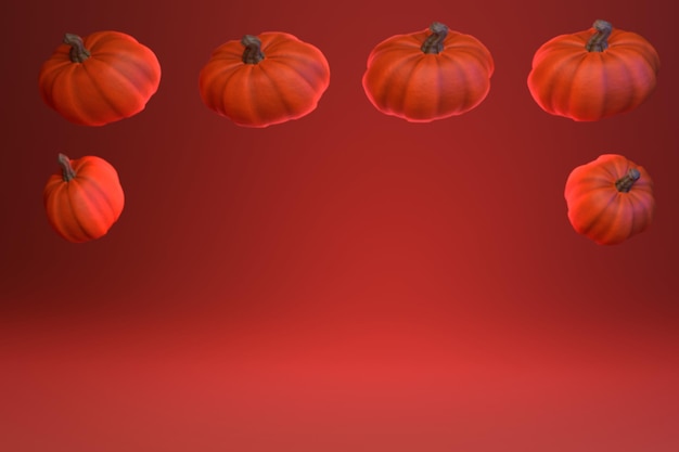 Rahmen aus Kürbissen auf rotem Hintergrund Platz für Text Halloween-Werbung 3D-Render