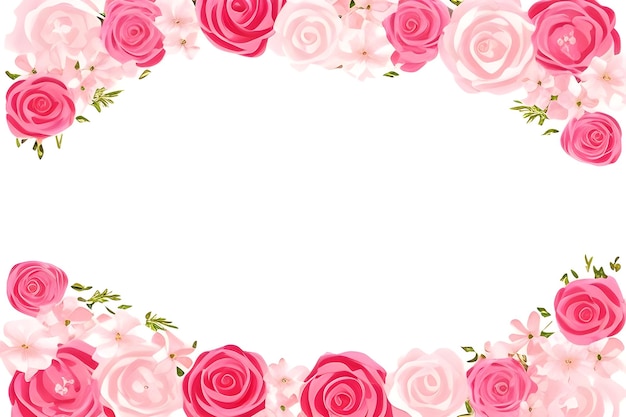 Rahmen aus rosa und weißen Rosen auf weißem Hintergrund AI Generative
