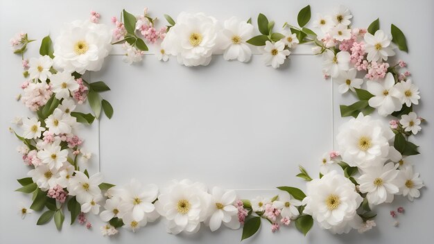 Rahmen aus wunderschönen Blumen auf hellem Hintergrund oberster Blick Platz für Text