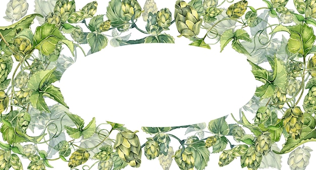 Rahmen der Hopfenrebepflanze Humulus-Aquarellillustration lokalisiert auf weißem Hintergrund