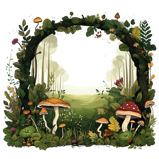 Rahmen „Enchanted Forest Scribbles“-Rahmen mit Pilzen Woodland Ani Creative Scribbles Decorative