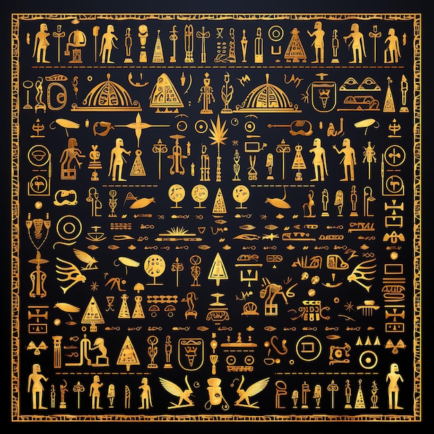 Rahmen, Ägyptische Hieroglyphen, Inspiriert, Kritzeleien, Grenze, Mit, Pharao, Kreative, Kritzeleien, Dekorativ