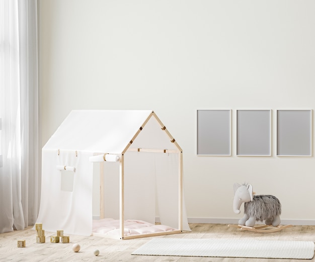 Rahmen im Kinderzimmer mit Zelt und Spielzeug in 3D-Rendering