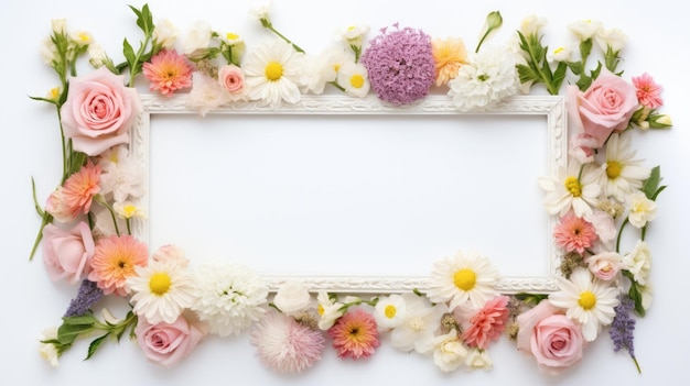 Rahmen mit frischen Blumen mit sauberem Hintergrund im Inneren