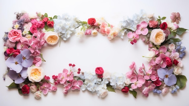 Rahmen mit frischen Blumen mit sauberem Hintergrund im Inneren