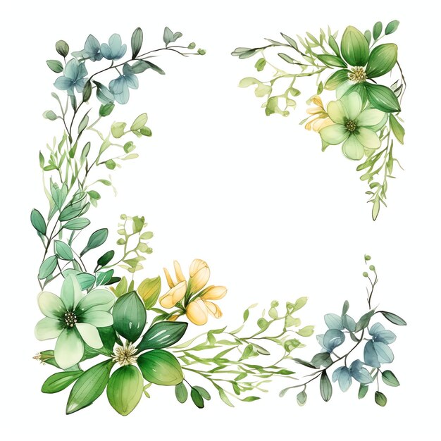Rahmen mit grünen Blumen und Blättern für Einladung, Grußkarte oder Veranstaltungen