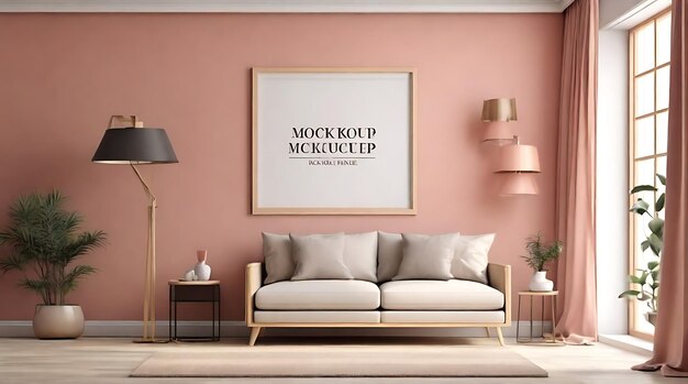 Rahmen-Mockup ISO Papiergröße Wohnzimmer-Wand-Poster-Mackup Innenraum-Mock-up mit Haus