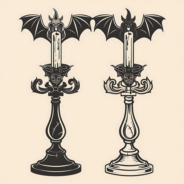 Rahmen von Candlestick CNC Kunst mit Gargoyle und Fledermaus Motive Kleine Garg CNC Die Cut Umriss Tattoo