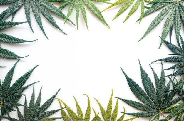 Rahmen von Cannabisblättern mit Copyspace auf weißem Hintergrund Illustration von medizinischem Marihuana