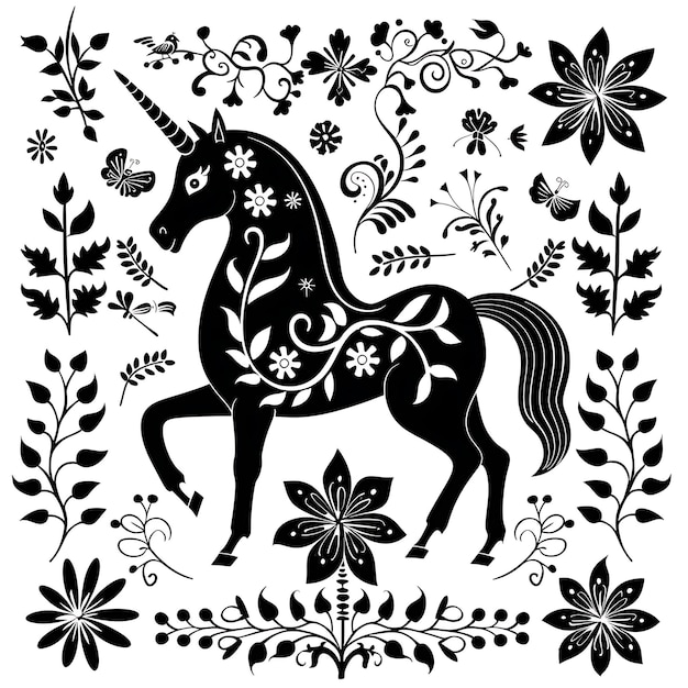 Rahmen von CNC-Kunst Wandkunst mit Einhorn- und Blumendekorationen Malerei CNC-Die-Cut-Outline-Tattoo