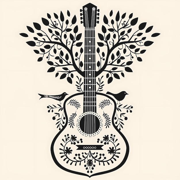 Rahmen von Gitarren CNC-Kunst mit Baum und Vogel Designs Kleiner Baum und Bi CNC Die Cut Umriss Tattoo