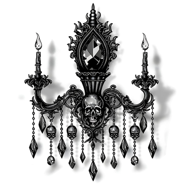 Rahmen von gotischen Wand Sconce mit Gargoyle und Flamme Dekorationen Dangl CNC Die Cut Umriss Tätowierung