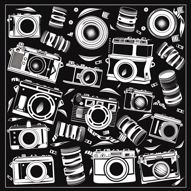 Rahmen von Vintage Camera Obscura Volkskunst mit Linsenmuster und Film D CNC Die Cut Tattoo Design Art