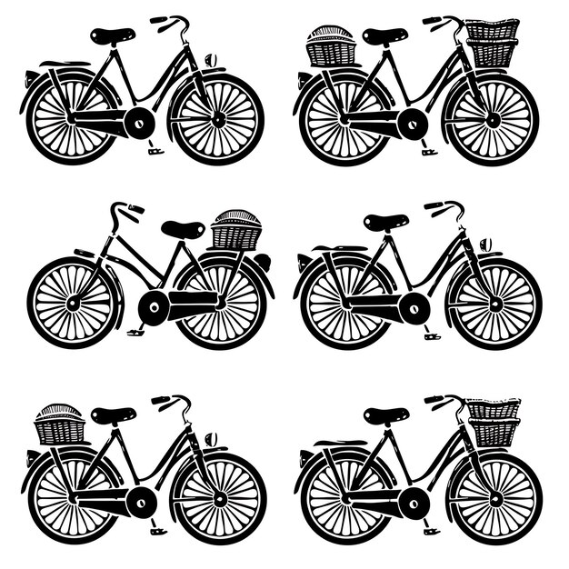 Rahmen von Vintage-Fahrrad-Volkskunst mit Radmuster und Korb Detai CNC Die Cut Tattoo Design Art