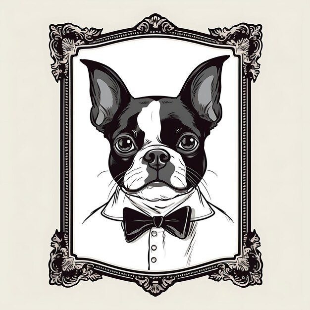 Rahmendesign von Boston Terrier mit schwarz-weißer Farbpalette mit Bowti iPhone Case Style Art