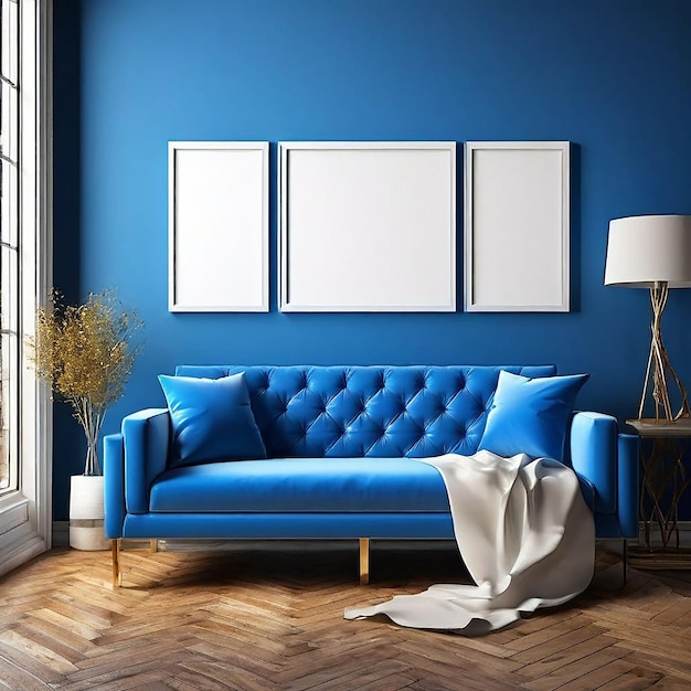 Foto rahmenmodell blaue couch und rahmenmodell wohnzimmer foto modell bildrahmen vorlage