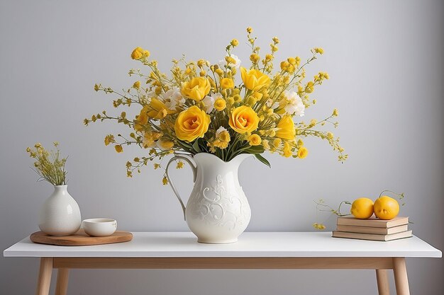 Rahmenmodell mit gelben Blumen in stilisierter Krugvase