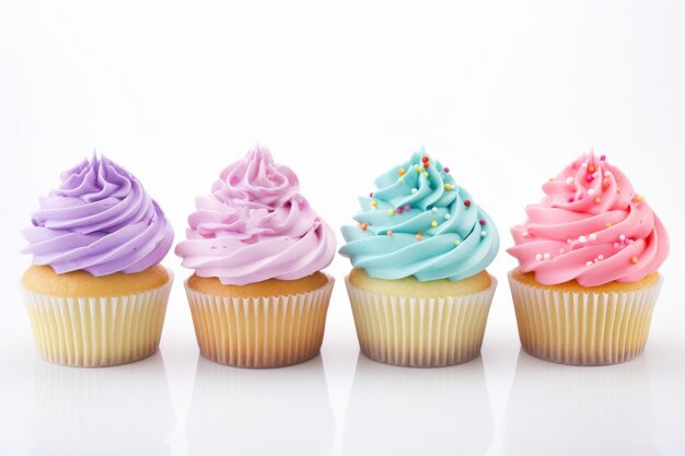 Foto rainbow bliss uma linha de criações de cupcakes coloridos em uma superfície branca ou clara png fundo transparente