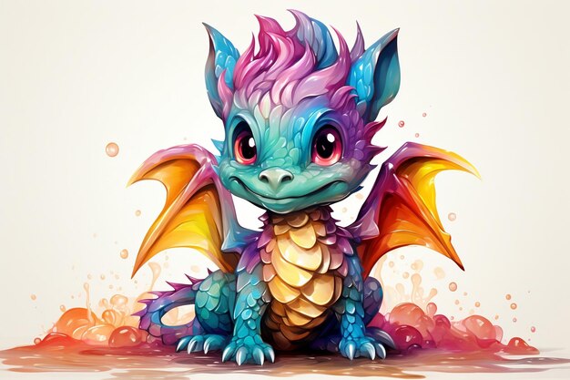 Rainbow Colored Baby Dragon Colorful Illustrative Generative AI (AI generativa ilustrativa colorida do bebê dragão do arco-íris)