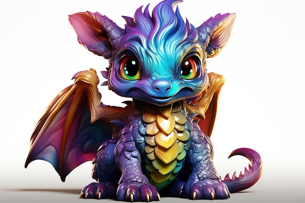 Rainbow Colored Baby Dragon Criatura de Fantasia Colorida Inteligência Artificial Gerativa