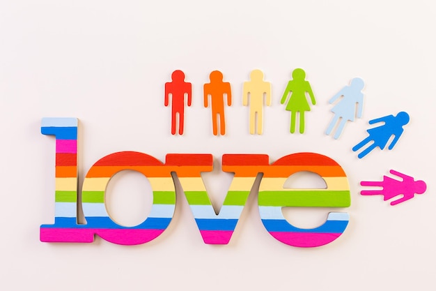 Rainbow Gay Pride recortes masculinos y femeninos sobre un fondo blanco.
