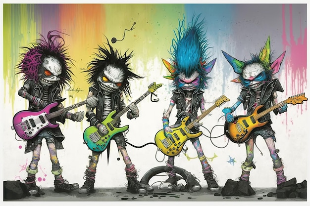 Rainbow glam metal rockstar de Ashley Wood estilizado fresco colorido IA generativo AIG15