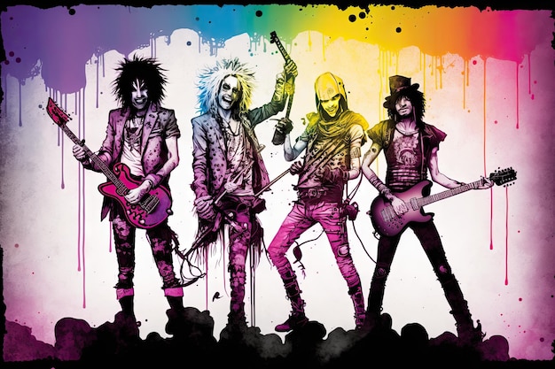 Foto rainbow glam metal rockstar de ashley wood estilizado fresco colorido ia generativo aig15