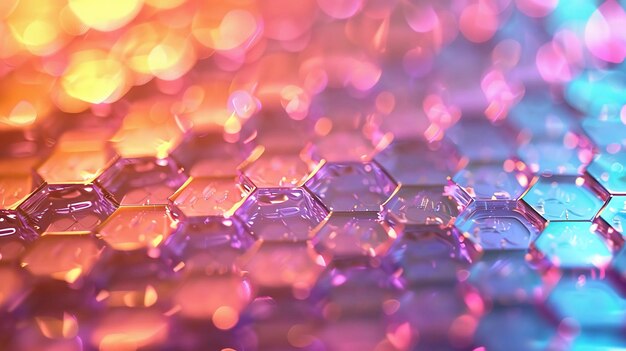 Foto rainbow hexagon grid cell banner iridescent shimmering radiance abstract honigstock ki generiert