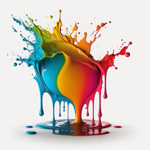 Rainbow Liquid Paint Splash auf weißem Hintergrund Ai generativ