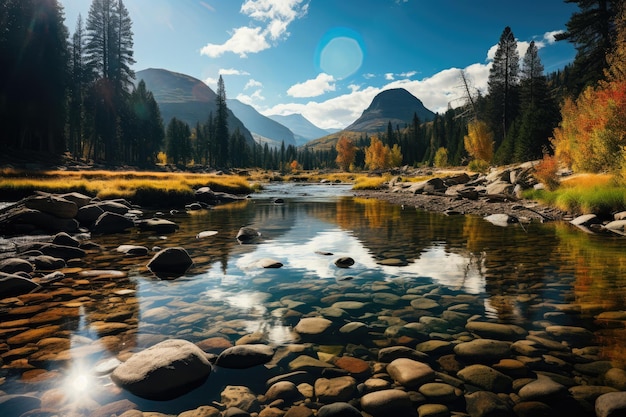 Rainbow Magic no imaculado lago alpino de Yosemite