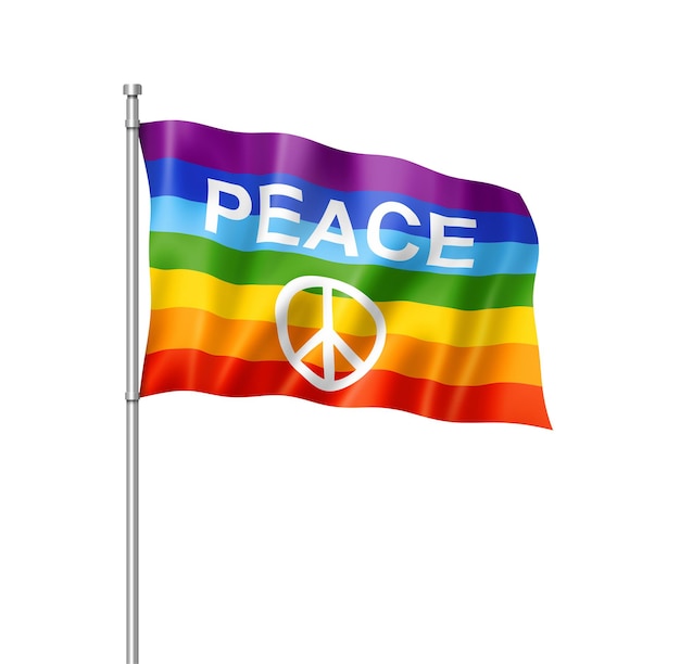 Rainbow paz bandera render tridimensional aislado en blanco