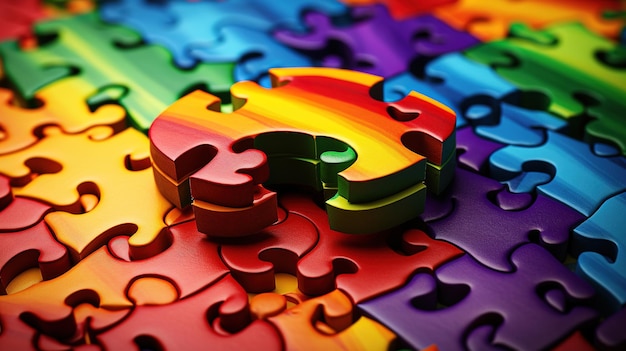 Foto rainbow puzzles lgbt colores vibrantes en los rompecabezas de cerca