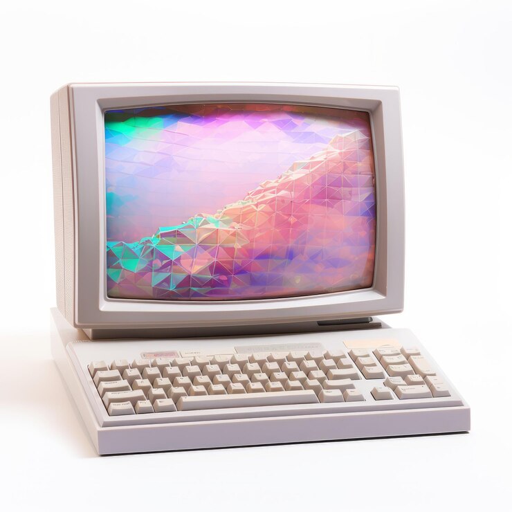 Foto rainbow screen computer una mezcla retrofuturista de pastel rococó y estética de los años ochenta