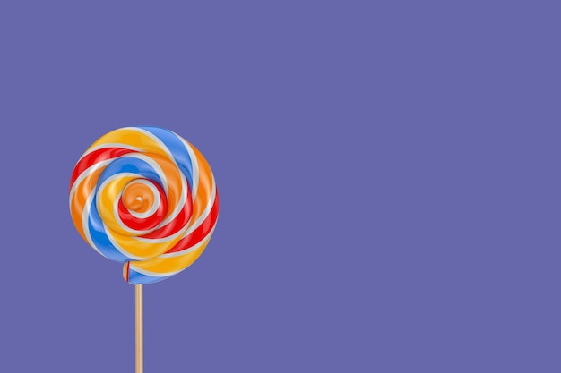 Rainbow Swirl Lollipop auf einem violetten oder sehr peri Hintergrund 3D-Rendering