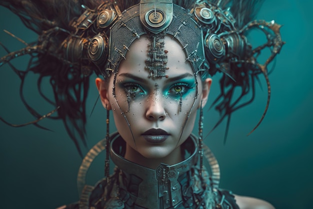 Rainha cyborg futurista num mundo pós-apocalíptico