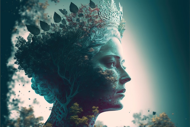 Rainha da floresta com sua coroa no desenho fantasia