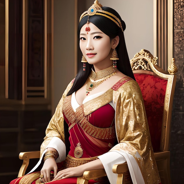 Rainha da mulher asiática na arte generativa da era antiga por IA